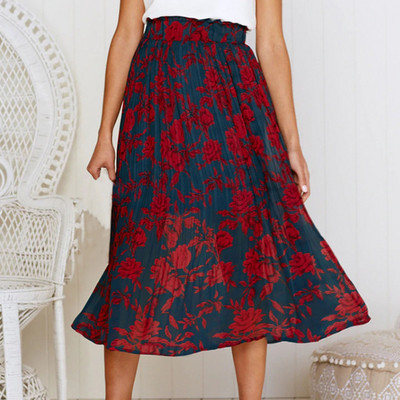 Boho alkalmi print maxi szoknya női nyári divat szexi magas derekú női szoknyák 2021 rózsaszín strand virágos A-vonalú hosszú szoknyák női