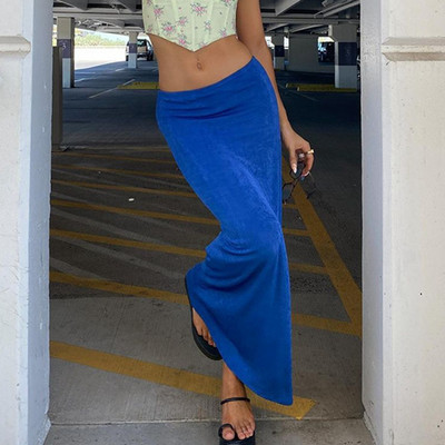 Y2K Vintage Bodycon Midi svārki ar augstu vidukli izdilis sievietēm Caual Blue Green zīmuļu svārki Eleganti sieviešu modes ielas apģērbi vasarā