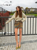 Φούστα με στρας Νέα vintage γεωμετρική στάμπα Μίνι φούστα με κόμπους Sarong με χάντρες με κρόσσια Vestidos Casual φερμουάρ Κοντή φούστα Mujer