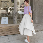 Ασύμμετρες φούστες Γυναικεία μόδα Κορεάτικα Κομψό Γλυκό Γυναικείο Σχέδιο Ψηλόμεσο Υπέροχα στερεά καθημερινά καλοκαιρινά ρούχα Vintage Νέα