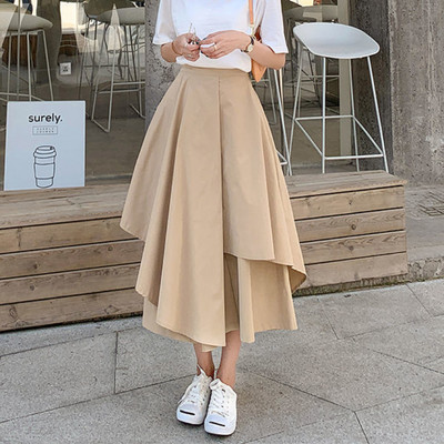 Ασύμμετρες φούστες Γυναικεία μόδα Κορεάτικα Κομψό Γλυκό Γυναικείο Σχέδιο Ψηλόμεσο Υπέροχα στερεά καθημερινά καλοκαιρινά ρούχα Vintage Νέα