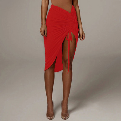 Šņorējami kroku svārki ar aukliņu Seksīgi gurnu svārki Neregulāri svārki Jauni, plāni, moderni svārki ar augstu vidukli