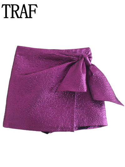 TRAF szürke szoknya nadrág magas derekú lila szoknya rövidnadrág női utcai ruházat csomózott aszimmetrikus skort divat női őszi szoknya