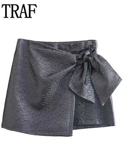 TRAF szürke szoknya nadrág magas derekú lila szoknya rövidnadrág női utcai ruházat csomózott aszimmetrikus skort divat női őszi szoknya