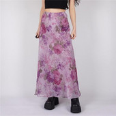 Xingqing y2k Fairy Grunge μακριά φούστα Γυναικείες Kawaii Φούστες με λουλούδια ψηλόμεση A Line 2000s Aesthetic Clothing Holiday Streetwear