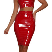 LJCUIYAO Blizgūs sijonai moterims Juoda PU oda Bodycon ilgas pieštukas Lieknas aukštu juosmeniu Office Lady Clubwear Užtrauktuku iki kelių