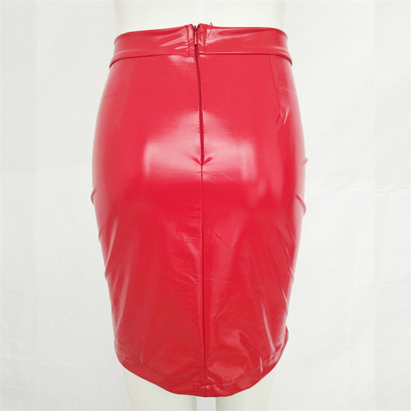 LJCUIYAO spīdīgi svārki sievietēm melni PU ādas Bodycon garais zīmulis izdilis ar augstu vidukli Office Lady Clubwear rāvējslēdzējs ceļgala garums