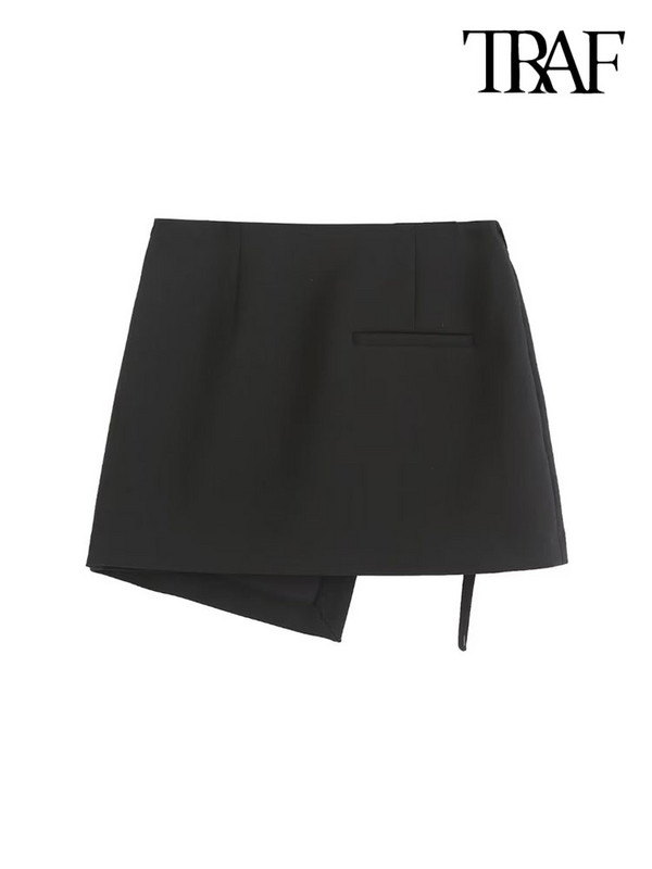 Dámske módne šortky s vysokým pásom a bočným zipsom TRAF s kravatami a predným vreckom, cargo šortky, sukne, vintage štýl, dámske sukne
