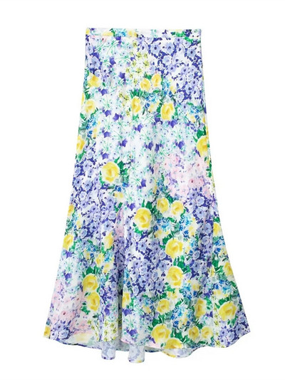 TRAF virágos szoknya női nyári midi szatén szoknya női magas derekú hosszú szoknya női divat 2023 elegáns női szoknya