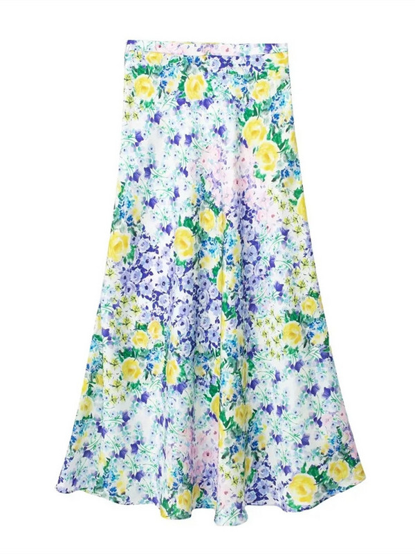 TRAF virágos szoknya női nyári midi szatén szoknya női magas derekú hosszú szoknya női divat 2023 elegáns női szoknya