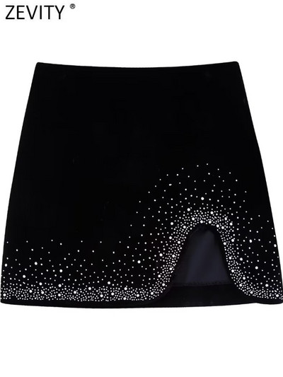 Zevity női divat fényes flitteres dizájn szabálytalan bársony miniszoknya Faldas Mujer női elegáns oldalsó cipzár Vestidos QUN2663