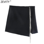 Zevity New Women High Street Artificial Gem Φούντα Διακόσμηση Μίνι Φούστα Faldas Mujer Lady Chic Πλαϊνό φερμουάρ Λεπτό Vestidos QUN925