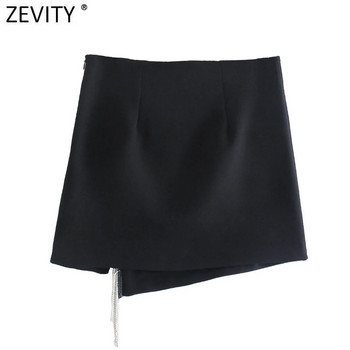 Zevity New Women High Street Artificial Gem Tassel Decoration Mini Skirt Faldas Mujer Lady Chic Side Zipper Slim Vestidos QUN925