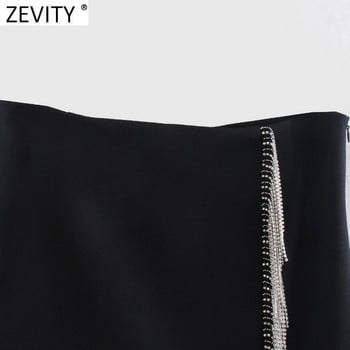 Zevity New Women High Street Artificial Gem Tassel Decoration Mini Skirt Faldas Mujer Lady Chic Side Zipper Slim Vestidos QUN925