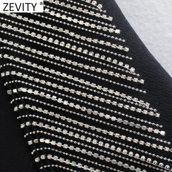 Zevity New Women High Street Artificial Gem Tassel Decoration Mini Skirt Faldas Mujer Lady Chic Side Zipper Slim Vestidos QUN925