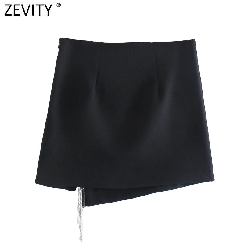 Zevity New Women High Street Artificial Gem Φούντα Διακόσμηση Μίνι Φούστα Faldas Mujer Lady Chic Πλαϊνό φερμουάρ Λεπτό Vestidos QUN925