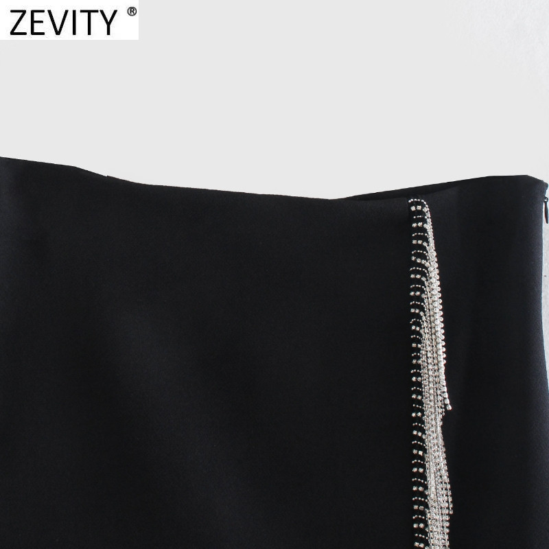 Zevity New Women High Street Artificial Gem Φούντα Διακόσμηση Μίνι Φούστα Faldas Mujer Lady Chic Πλαϊνό φερμουάρ Λεπτό Vestidos QUN925