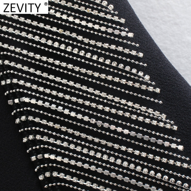 Zevity New Women High Street Artificial Gem Φούντα Διακόσμηση Μίνι Φούστα Faldas Mujer Lady Chic Πλαϊνό φερμουάρ Λεπτό Vestidos QUN925