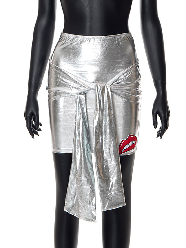 Szexi fényes ezüst vékony mini szoknyák női magas derekú kötés fűzős szoknya 2022 nyári éjszakai klubbuli Y2K ruhák