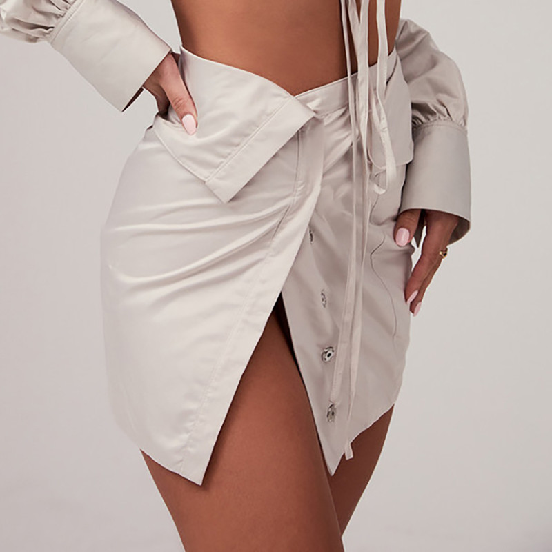 Női fémcsatos miniszoknya, magas derekú, aszimmetrikus, szexi csípős, A-vonalú szoknyák, 2021-es nyári gombos szoknyák, buli utcai ruhák