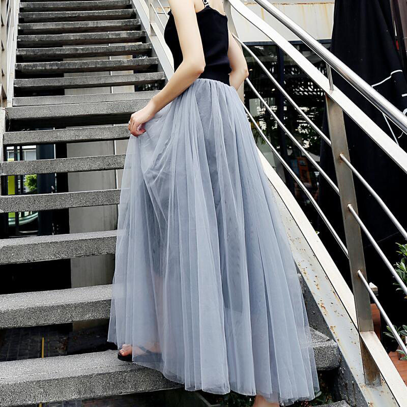 Női rugalmas derék csíkos hálós Tutu tüll hosszú Midi szoknyák