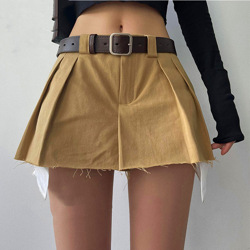 Bazaleas Ljetne suknje s plisama Kaki mini suknje Ženska modna suknja s kratkim hlačama Cargo suknje za žene