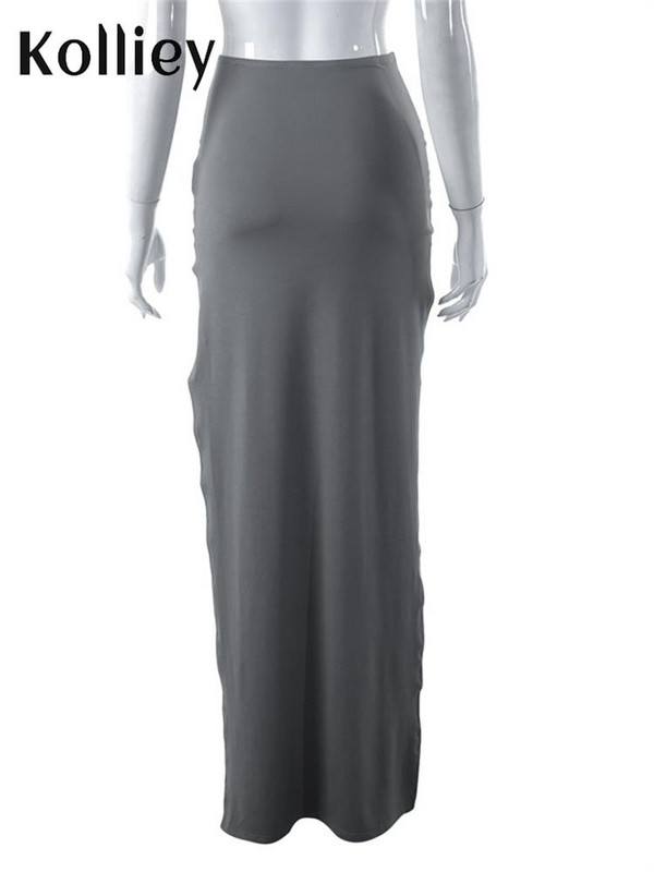 Kolliey Ljetne ulične jednobojne suknje za žene 2023. Izrezane suknje s visokim strukom Ležerna odjeća Modne suknje uz tijelo Ženske