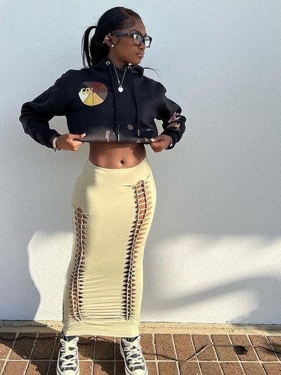 Akaily Summer Streetwear Hollow Out solid sijonai moterims, 2023 m. sijonai aukštu juosmeniu, laisvalaikio apranga Abrikosų bodycon sijonai, moteriški