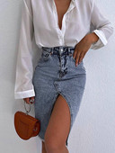 2023 Καλοκαιρινό Φθινόπωρο Γυναικείες Σέξι μονόχρωμο Bodycon Μίνι τζιν φούστα με μολύβι για γυναίκες για γυναίκες