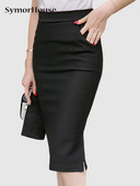 Elegantne pencil suknje visokog struka Ženska uredska suknja s otvorenim prorezom, ležerna, uska suknja s džepovima do koljena