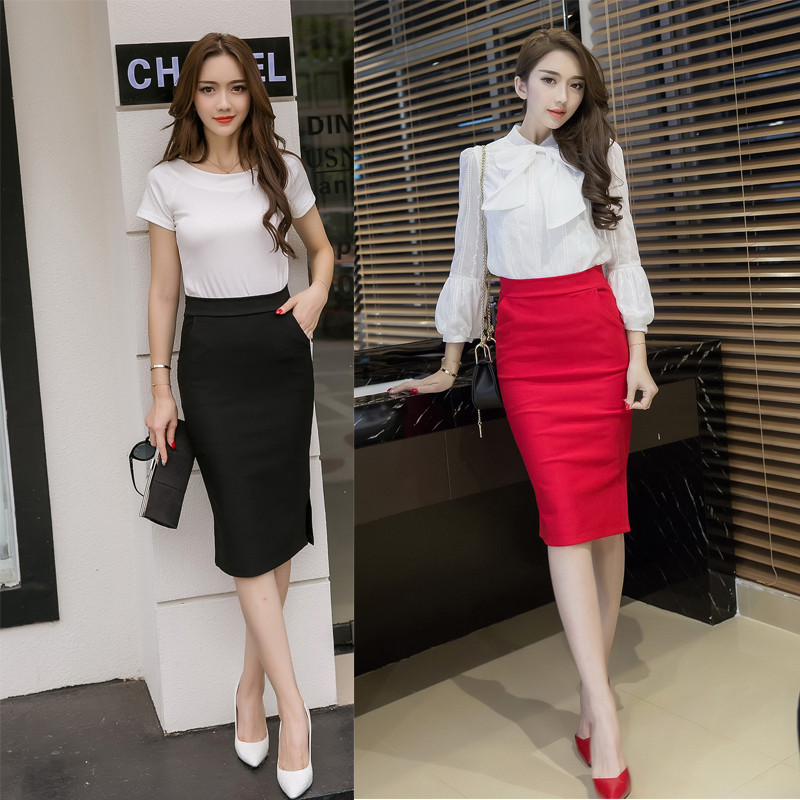 Elegantne pencil suknje visokog struka Ženska uredska suknja s otvorenim prorezom, ležerna, uska suknja s džepovima do koljena