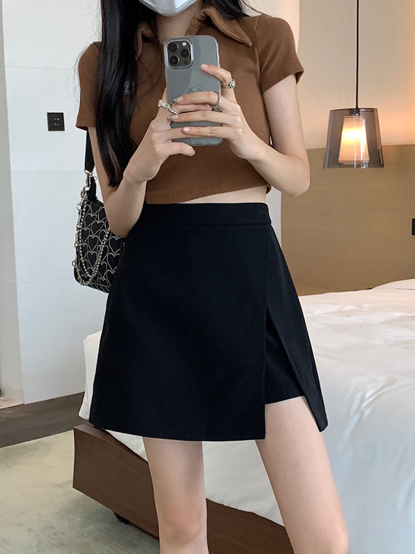 Szoknyák Női Oldalsó hasítékos Aszimmetrikus Dizájn Egyszerű Ulzzang Mujer Magas Derék Szilárd Egyszerű Napi Elegáns Nyári Faldas Temperamentum