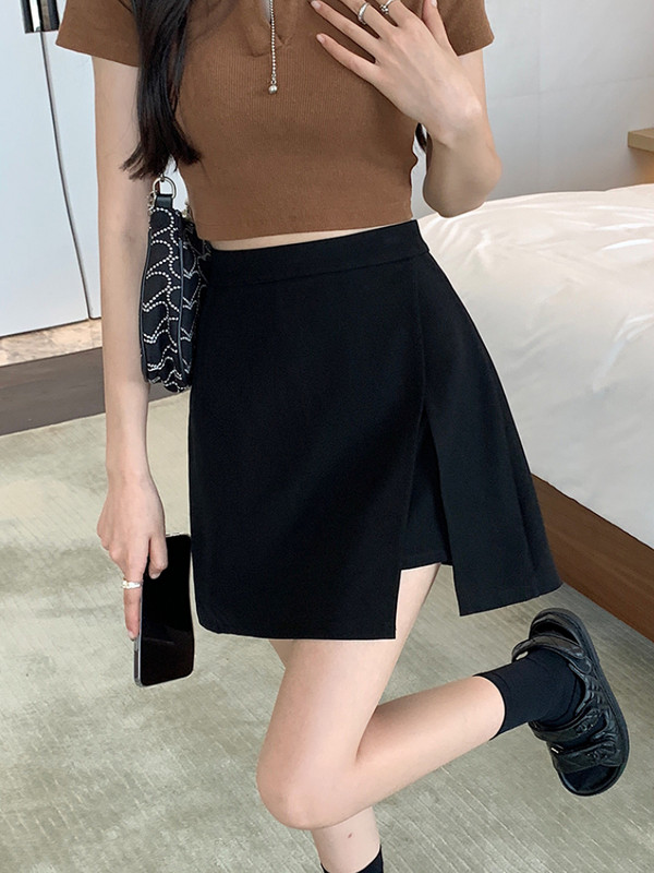 Szoknyák Női Oldalsó hasítékos Aszimmetrikus Dizájn Egyszerű Ulzzang Mujer Magas Derék Szilárd Egyszerű Napi Elegáns Nyári Faldas Temperamentum