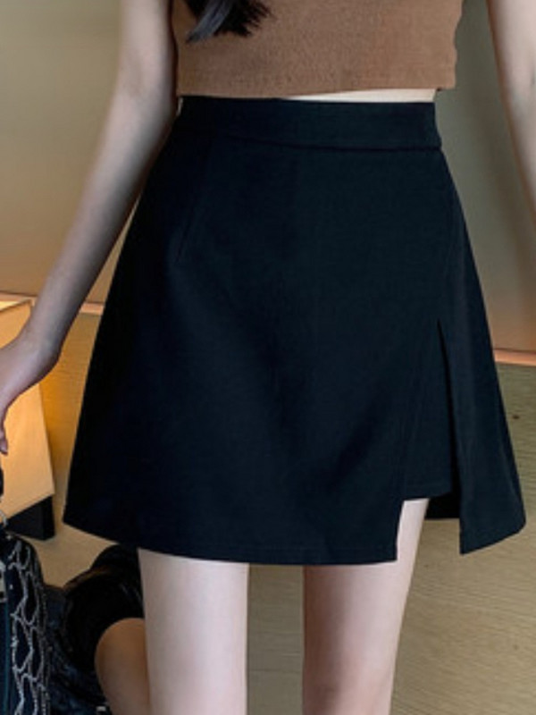 Szoknyák Női Oldalsó hasítékos Aszimmetrikus Dizájn Egyszerű Ulzzang Mujer Magas Derék Szilárd Egyszerű Napi Elegáns Nyári Faldas Temperamentum