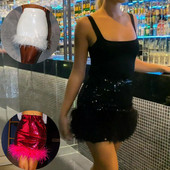 Fényes selyem szoknya 2023 nyári női divatos flitteres tollal varrott ultrarövid női ruházat nagy mérettől 2xl-ig