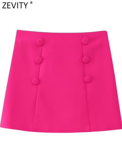 Zevity Sieviešu modes vienkrāsainas pogas Dekorācija Ikdienišķa līnija Mini svārki Faldas Mujer Sieviešu sānu rāvējslēdzējs Vestidos QUN4091
