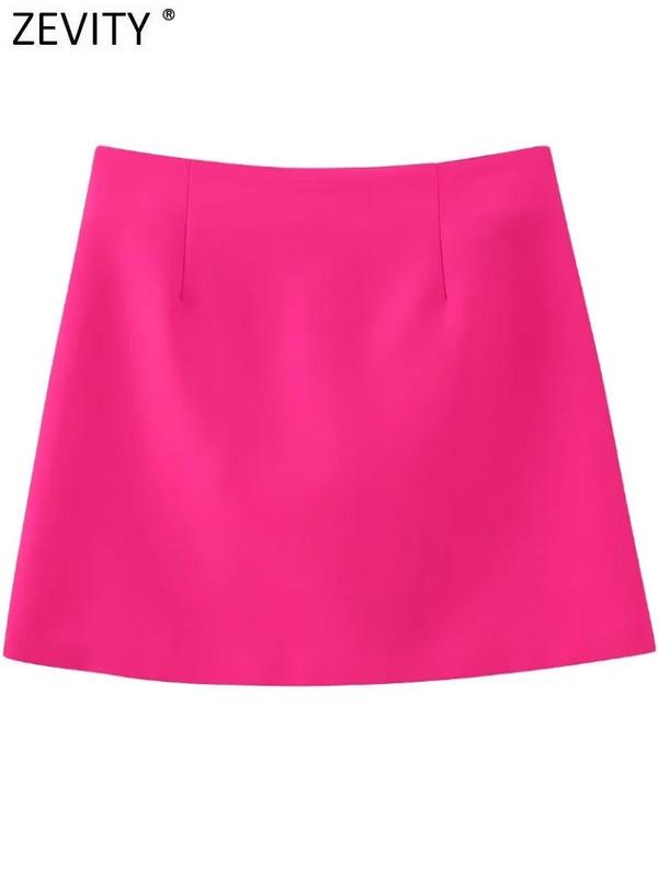 Zevity női divat egyszínű gombok dekoráció alkalmi vonalas miniszoknya Faldas Mujer női oldalsó cipzár Vestidos QUN4091