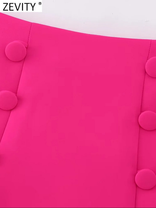 Zevity női divat egyszínű gombok dekoráció alkalmi vonalas miniszoknya Faldas Mujer női oldalsó cipzár Vestidos QUN4091