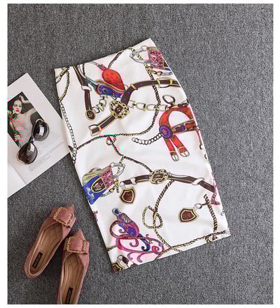 Jarné letné elegantné štíhle midi sukne plus size šaty 2022 nová móda pre ženy kancelárske retro zlatá potlačená sukňa s bokmi