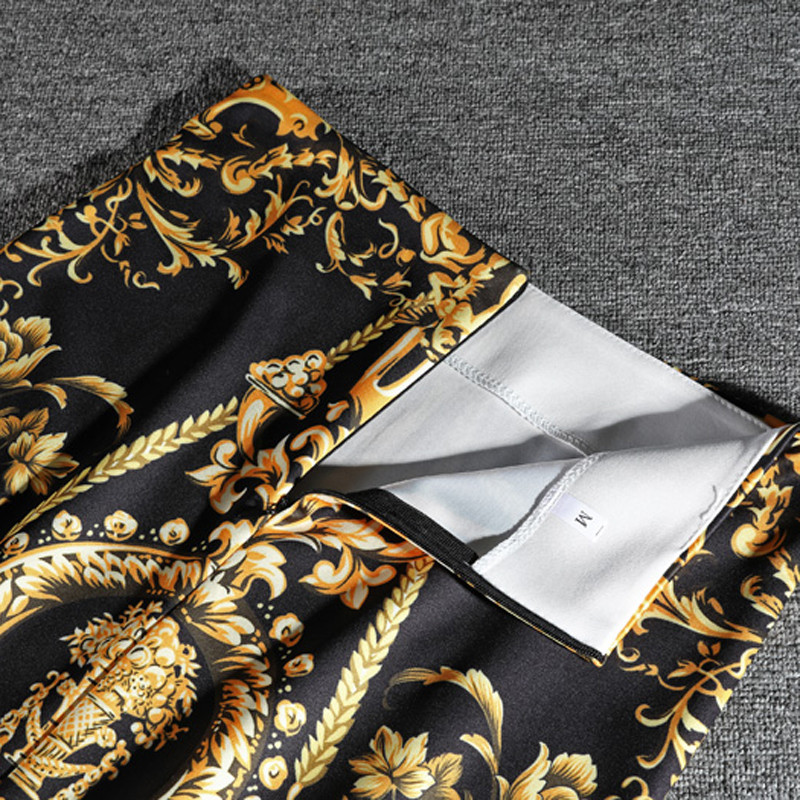 Jarné letné elegantné štíhle midi sukne plus size šaty 2022 nová móda pre ženy kancelárske retro zlatá potlačená sukňa s bokmi