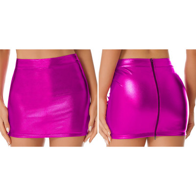 Női fényes metál lakkbőr miniszoknya táncparti Rave Clubwear ruha cipzáros hátsó szoknya Pole tánc jelmez szexi ruha