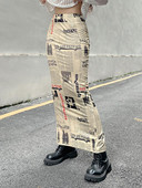 Kalevest Y2K Off kremasto-bijele Fairy Grunge ženske suknje Harajuku novinski print Duge suknje Rave Outfits Suknja s estetskim prorezima