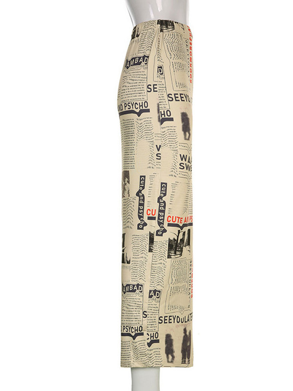 Kalevest Y2K Off kremasto-bijele Fairy Grunge ženske suknje Harajuku novinski print Duge suknje Rave Outfits Suknja s estetskim prorezima