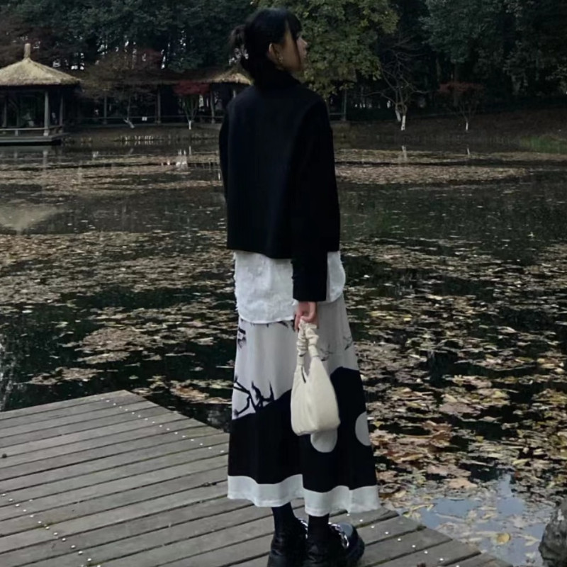 Szoknyák Női Nyomtatott Diákok Dizájner Napi Egyszerű Egyedi divat Kínai Hagyományos Stílus Nyári Laza alkalmi Különleges Retro