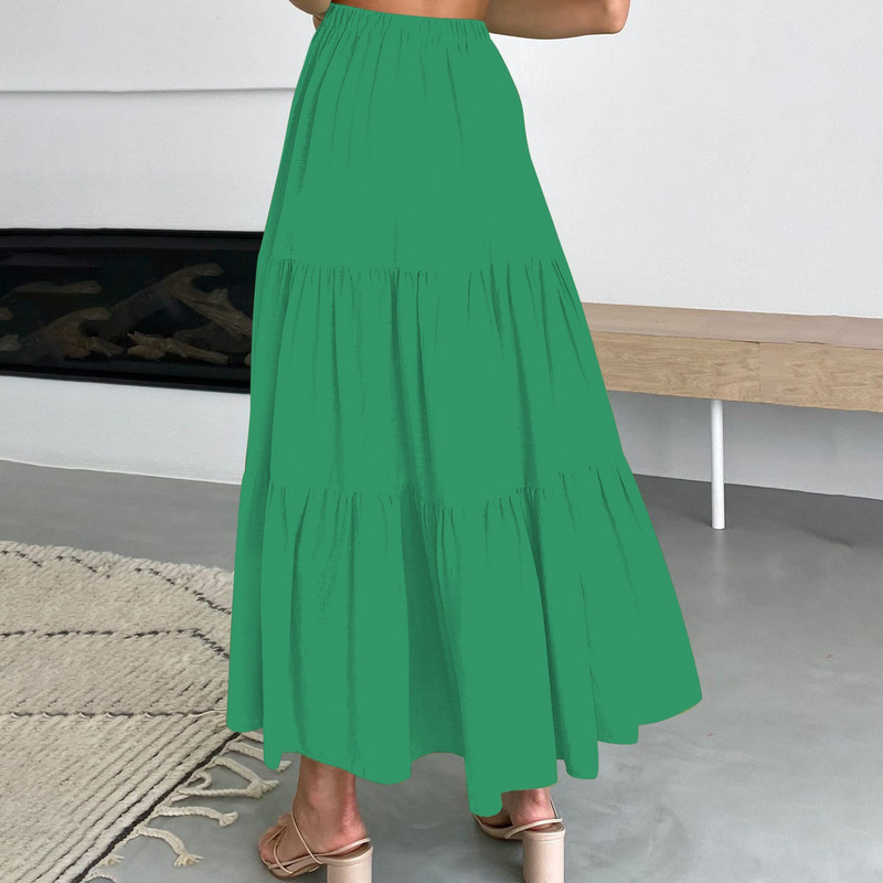 Vasaras Boho elastīgi vidukļa kroku svārki sievietēm Liela izmēra A līnijas plūstoši šūpojoši daudzpakāpju svārku kleita ar kabatām Y2k apģērbi