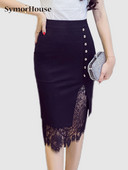 Vasaras sieviešu mežģīņu zīmuļu svārki ar vienrindu biroja svārki Sievietēm Seksīgi modes svārki Sieviešu Bodycon Midi svārki