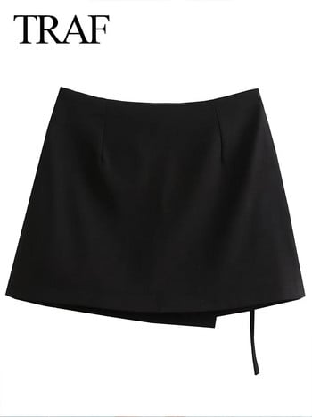 TRAF Fashion Asymmetric Skorts για Γυναικεία Μαύρη Φούστα Cargo Γυναικείες ψηλόμεσες κοντές φούστες Γυναικεία Μίνι φούστα Streetwear Y2k