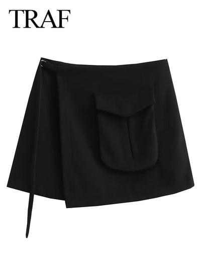 TRAF divat aszimmetrikus szoknya nőknek fekete teherszoknya női magas derekú rövid szoknya női Y2k utcai ruházat miniszoknya