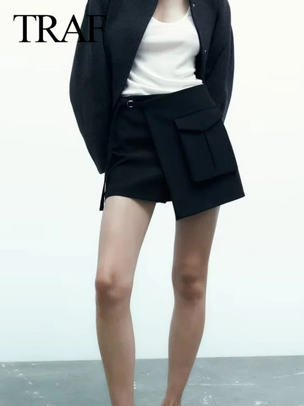 TRAF divat aszimmetrikus szoknya nőknek fekete teherszoknya női magas derekú rövid szoknya női Y2k utcai ruházat miniszoknya