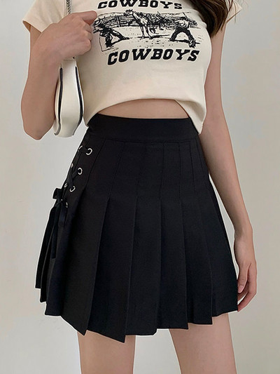 Női szoknya Rózsaszín Fásli Redős Szoknyák Magas derekú Szilárd vékony nyári Kawaii Preppy Stílus Női Ruhák Alsó Diákok Koreai